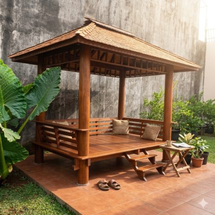 Gazebo Kayu Kelapa Minimalis untuk Taman dan Teras Rumah
