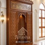 Mihrab Masjid Kayu Jati Ukiran Kaligrafi Premium