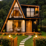 Jual Rumah Kayu A-Frame Segitiga Rooftop Modern Custom