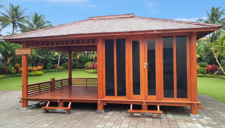 Model Mushola Gazebo Modern di Pontianak Jual Gazebo Kayu Jati Buat Mushola Mewah Kualitas Premium - Image 1